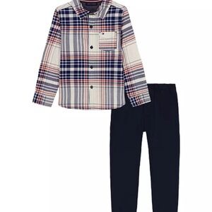 Tommy Hilfiger Kids Plaid Pajama Set - Navy and Red